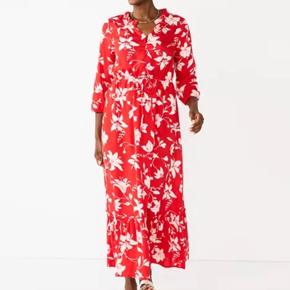 NWT Croft & Barrow Three Quarter Sleeve Ruffle Hem Maxi Dress petite M